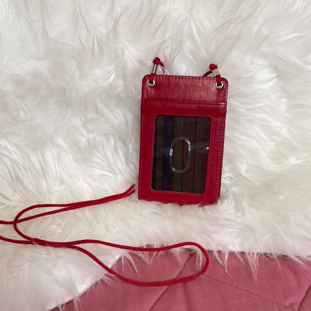 Red Leather Key Card Holder With Crossbody Strap Red Leather Key Card Holder With Crossbody Strap